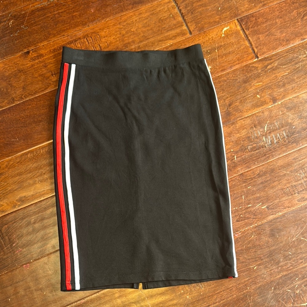 Labijou pencil skirt Black with red & white stripes on each side   sporty casual